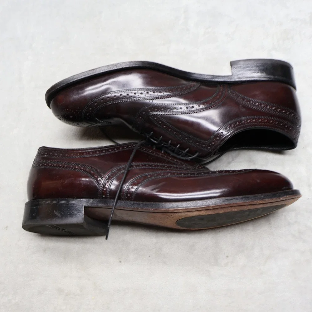 Florsheim Mens 11.5D Oxford Shoes Red Leather Lexington Wingtip Brogue Lace-Up